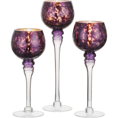 Bougeoir en Verre Violet: 3 Pcs Supports pour Bougies Chauffe-Plat (1/5)