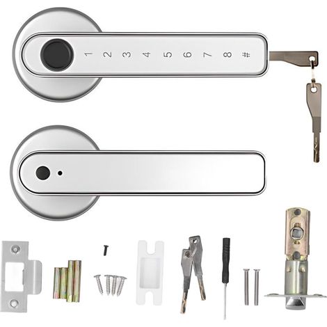 Serrure de porte à empreinte digitale Serrure de porte biométrique Poignée de porte intelligente Mot de passe électronique Chambre de porte Smart ID Lock (Silver) (1/5)