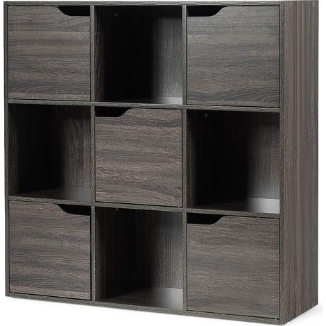 Costway – Bibliothèque de rangement 3 niveaux – 9 cubes dont 5 avec portes – Structure en aggloméré – Dimensions 90 x 29 x 90 cm – Design moderne noir