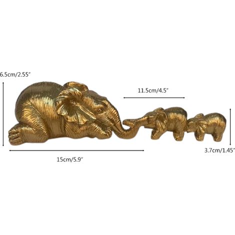 Set aus 3 handbemalten Elefantenfiguren aus Kunstharz: eine Elefantenmutter mit ihren beiden Elefantenbabys, die von der Decke hängen. Geeignet als Dekoration oder Geschenk. (1/5)