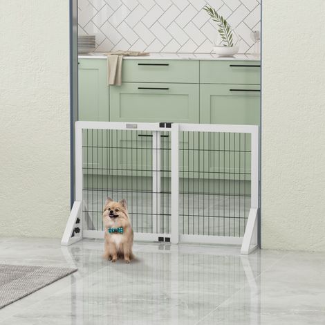 Barrière de sécurité pour chien barrière de protection à 2 panneaux largeur réglable 63-106 cm en bois acier blanc