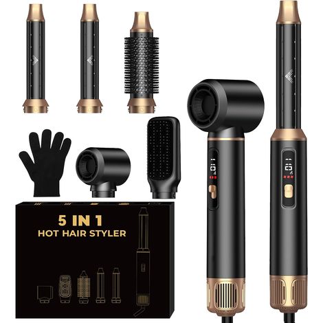 5-in-1 Blow Brush with Hair Dryer, Air Curling Iron, Hair Straightener, Thermal Brush, Airbrush Multistyler, Hair Styler, Airstyler – Black (1/5)