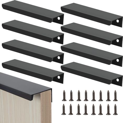 Maniglie per mobili nere, maniglie invisibili per mobili, maniglie da cucina da 120 mm con viti per cassetti e ante di mobili, 8 pezzi (1/4)