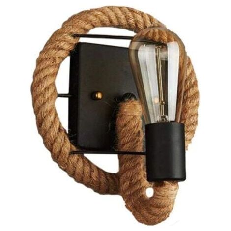 Aplique de pared vintage retro con forma de cuerda de cáñamo americana – Lámpara industrial de hierro – Para bares, lofts, restaurantes, pasillos, balcones (bombilla no incluida) [Clase energética] (1/4)