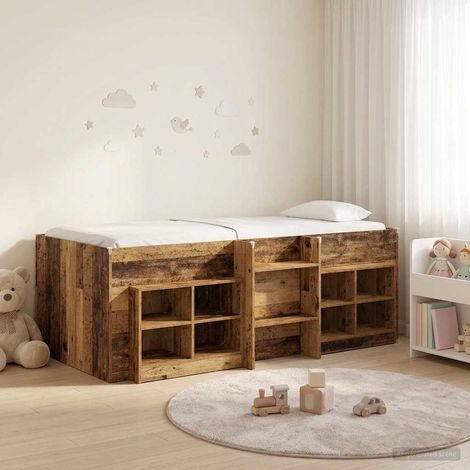 vidaXL Cadre de lit en loft avec armoire avec étagère 3 pc Bois ancien (1/5)