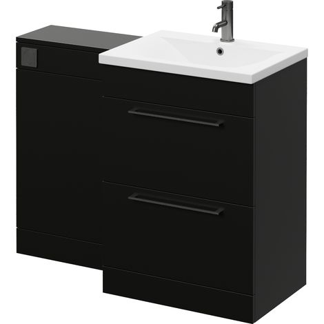 Napoli 460 Matt Black 1100mm 2 Drawer Vanity Unit Toilet Suite with Glide Basin - 1100mm - Gunmetal Grey 320mm HandleWithout Kingston Toilet Pan
