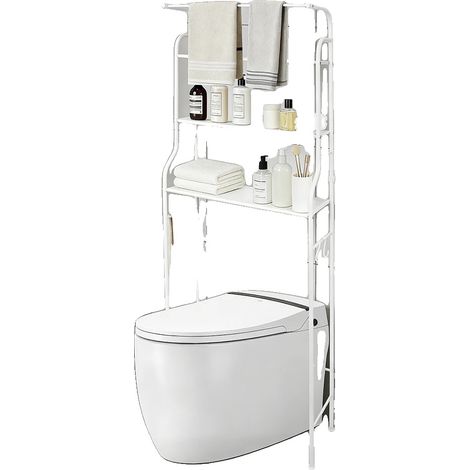 Estantería de baño, estructura metálica, diseño de 3 niveles, color blanco. (1/2)