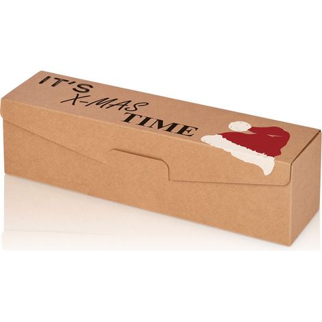 50 x Präsentkarton für 1 Flasche 380x95x90 mm Motivdruck Weihnachten Rot Natur Weiß