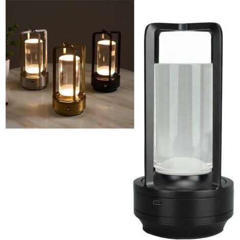 3 Colors Cordless Table Lamp, Stepless Dimmer, LED Table Lamp, Rechargeable Touch Lamp, Bedside Lamp, Bedside Lamp, Black (1/5)