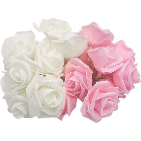 Lumières LED en forme de rose, fleurs artificielles pour jardin féérique, patio ou chambre-White Pink (1/5)