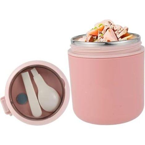Keep food hot with this 530ml stainless steel insulated food container. This portable wide-mouth insulated lunch box comes with a folding spoon and is perfect for office use. (1/5)