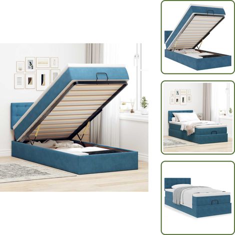 vidaXL Ottoman-Bett mit Matratze Dunkelblau 90x200 cm Samt (1/5)