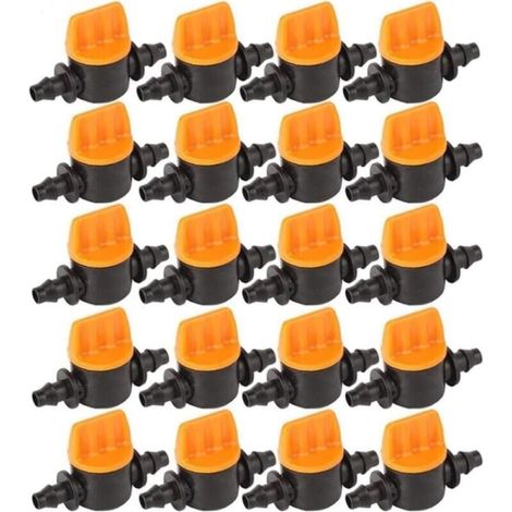 40 vannes pour tuyaux d'irrigation, vannes pour irrigation goutte à goutte avec vannes d'arrêt pour tuyaux d'irrigation cannelés (1/4)