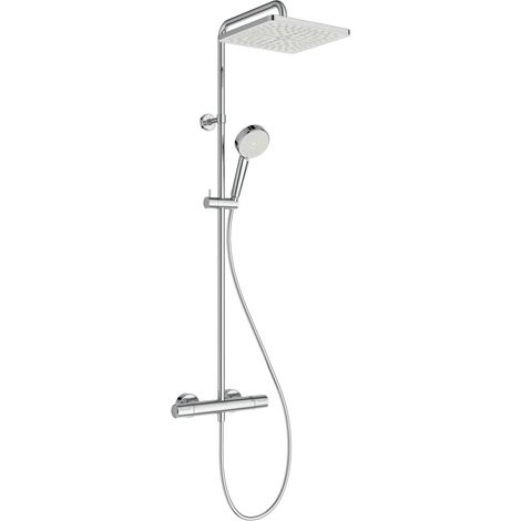 Colonne bain-douche, Pommeau de douche carré, douche économique en eau avec jets réglables (12 l/min), protection anti-brûlure – Chrome (315x510.5x1117 mm) (1/5)