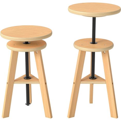 Tabouret Bois, Tabouret Reglable en Hauteur, Tabouret d'artiste pour Table à Dessin, Structure en Bois de Hêtre, Diamètre 30 cm, pour Les Studios, Les Bars, Un Usage Domestique, Les Cuisines (1/5)