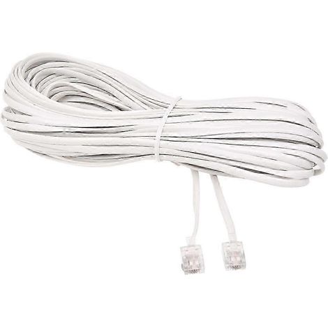 Câble de ligne téléphonique/fax/modem avec fiche RJ11 mâle 6P2C blanche, 14 mètres, compatible avec les téléphones fixes. (1/5)