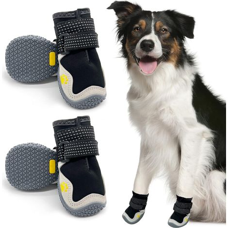 4pcs Bottes pour Chien de Protection, Respirant Chaussures pour Chiens, avec Sangles réfléchissantes, Protecteur de Patte de Chien à Sem rhombique en Caoutchouc en Cuir Microfibre (5) (1/5)