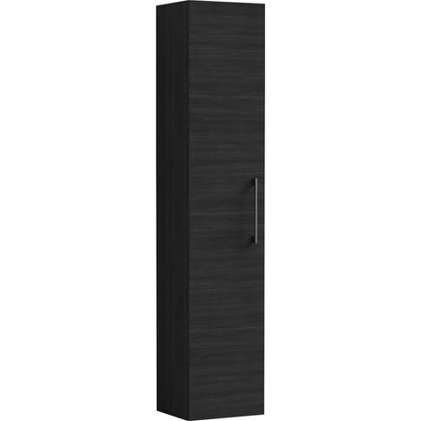 Balterley Bramshall Modern Bathroom 1 Soft Close Door Wall Hung Tall Storage Unit, Woodgrain Black with Brushed Pewter Handle, 300 mm