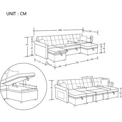 Divano angolare a forma di U con funzione letto e vano contenitore, ampio divano letto con spazio extra per riporre oggetti, comodo divano in ciniglia per soggiorno o camera degli ospiti, divano grand (1/5)