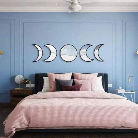 Décoration scandinave naturelle, miroir à phases de lune en acrylique, design d'intérieur, bois, miroir à phases de lune, décorati (1/5)