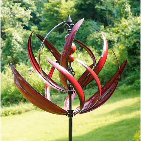 Gartenwindmühle, großformatige dynamische Windskulptur aus Metall
