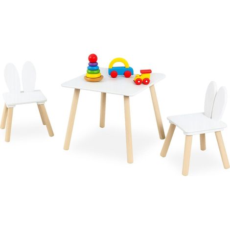 Kindertisch- und Stuhlset „Hasenohren“ - MDF & Kiefernholz (1/5)