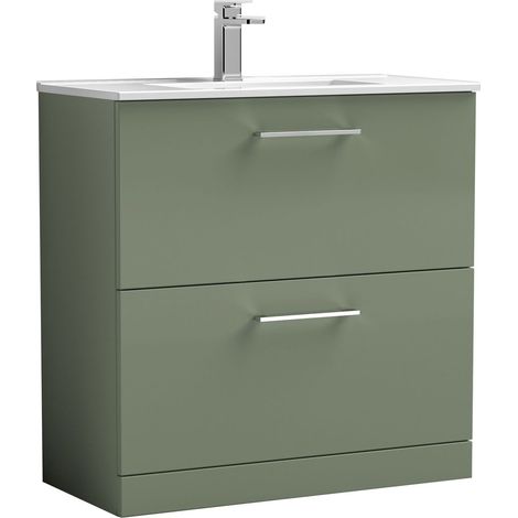 Balterley  Contemporary Bathroom 2 Soft Close Drawer & Minimalist Floor Standing Vanity Unit Basin, Satin Green, 800mm