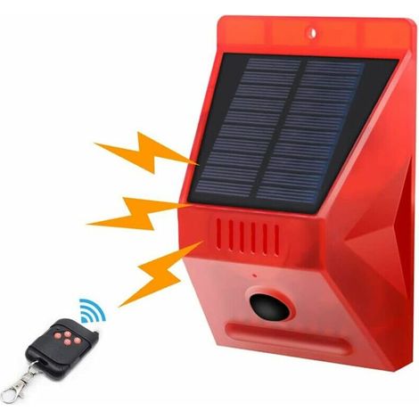 Lampe Solaire stroboscopique avec détecteur de Mouvement Achort IP65 étanche LED détecteur de Alarme Solaire avec télécommande, 129db Sound Security sirène étanche pour la Maison, Ferme, Villa (1/5)
