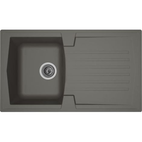STRADOUR Lavello da cucina incassato 1 vasca + 1 scolapiatti Arena - Resina - 86 x 50 cm - Grigio cemento (1/2)