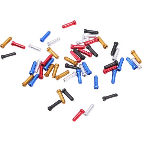 50 embouts de câble de frein de vélo, 5 couleurs assorties, en aluminium résistant aux chocs, à sertir. (1/5)