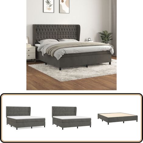 Boxspringbett mit Matratze Dunkelgrau 160x200 cm Samt - Samtbett - Boxspringbett - Doppelbett - Bettauflage - Matratze