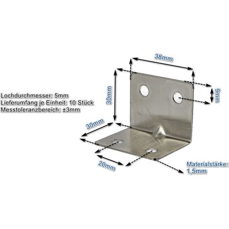 Edelstahl Winkel 30 x 30 x 38 mm VE 10 Stück Var1 Lochwinkel Montagewinkel