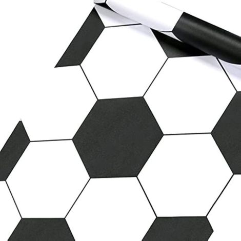 Motif hexagonal noir et blanc – Autocollant pour cuisine – Papier peint autocollant pelable pour sol – Décoration d'intérieur (300 cm x 60 cm) (1/5)