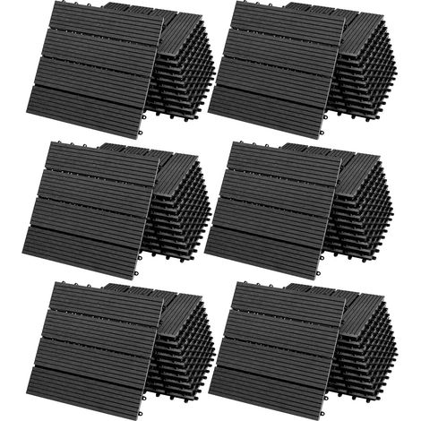 Lot de 66 dalles de terrasse clipsables 30x30 cm WPC aspect bois (1/5)