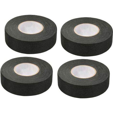 4 Pièces Noir Ruban Adhésif Auto (1.5 cm x 15 m) - Ruban Chiffon de Voiture, Ruban Adhesif Haute Temperature, Scotch Noir Resistant, Scotch Tissu, Bande de Harnais de Câblage de Voiture (1/4)