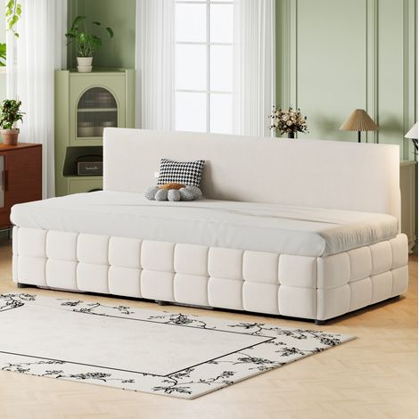 Letto imbottito 90x200 cm beige in velluto con contenitore idraulico (1/4)
