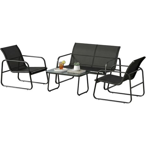 4-teiliges Gartenmöbelset bestehend aus Sofa, Sesseln und Couchtisch in Dunkelgrau und Schwarz