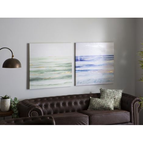 Bedruckte Leinwand, abstraktes Meer, 50 % Öl, 80 x 80 cm, 2er-Set, 80 x 3 x 80 cm
