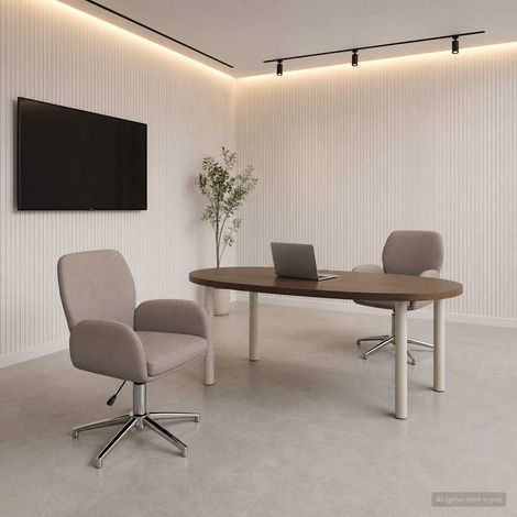 Lot de 2 chaises de bureau pivotantes réglables en tissu taupe, métal et pieds chromés - PANGIVO (1/5)