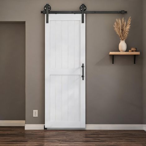 Porte coulissante en applique style country MDF et acier bianco (1/5)