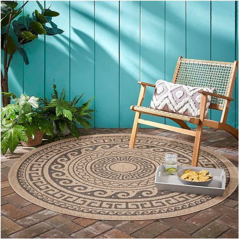 Tapis aspect naturel rond intérieur et extérieur Jutta Noir Ø 120 (1/5)