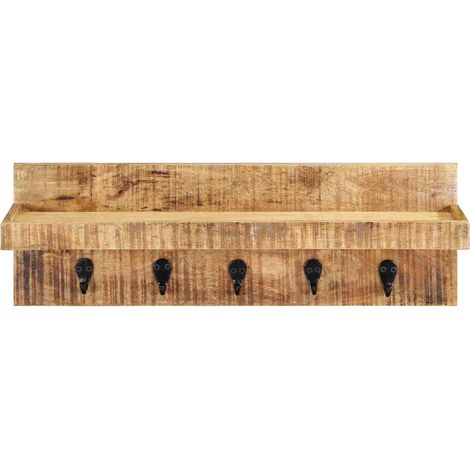 vidaXL Perchero de pared madera maciza de mango sin tratar 60x15x20 cm (1/2)