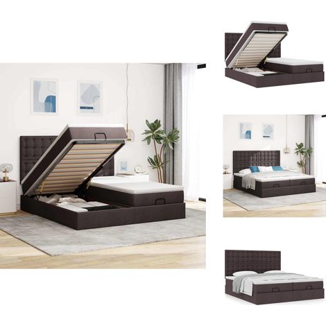 Cadre de lit ottoman avec matelas marron foncé 200x200 cm tissu - Lit Ottoman - Lits Ottomans - Cadre De Lit - Cadre De Lit Avec Rangement (1/5)