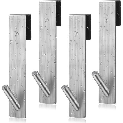 Set of 4 shower door hooks with towel rail, no drilling required, stainless steel, for frameless shower doors (1/5)