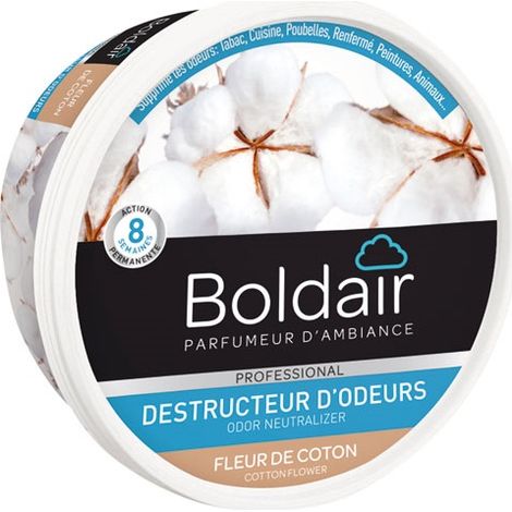 Désodorisant voiture gel fleur de coton 300 g – Élimine les odeurs de tabac, cuisine, animaux – Action continue jusqu'à 8 semaines – Boldair