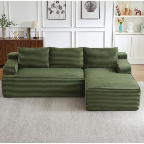 Sofá esquinero en L 238x152x66 cm de pana verde, sin montaje, para salón – MEUBLIV (1/5)