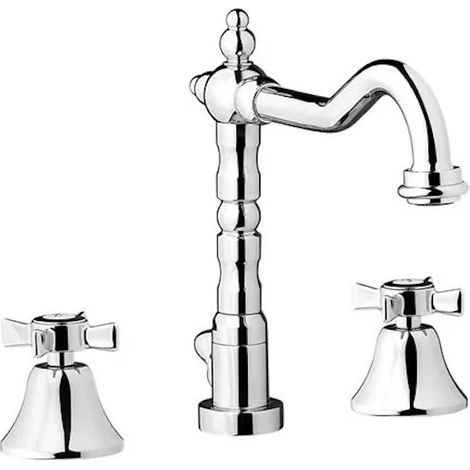 Mitigeur de lavabo rétro à 3 trous, chromé (1/2)
