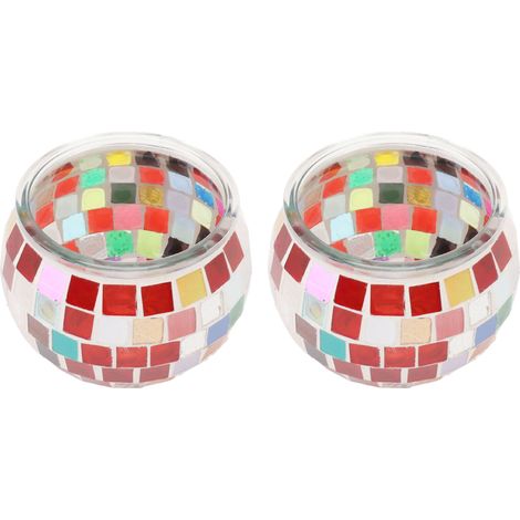 Lot de 2 porte-bougies en verre mosaïque, porte-bougies parfumées décoratifs et romantiques, adaptés au salon. (1/5)