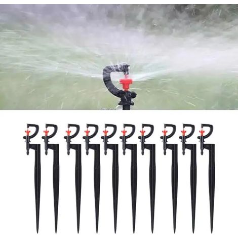 (JR101 - Lot de 10) Goutteurs d'irrigation goutte à goutte 10/20X avec piquet, système d'arrosage rotatif à 360° pour plantes, cours et pelouses (1/5)