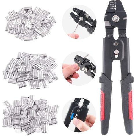 Pince à sertir cosse, Pince à sertir jusqu'à 2,2 mm avec 180 embouts en aluminium double barillet de 1,2/1,5/2 mm (1/5)
